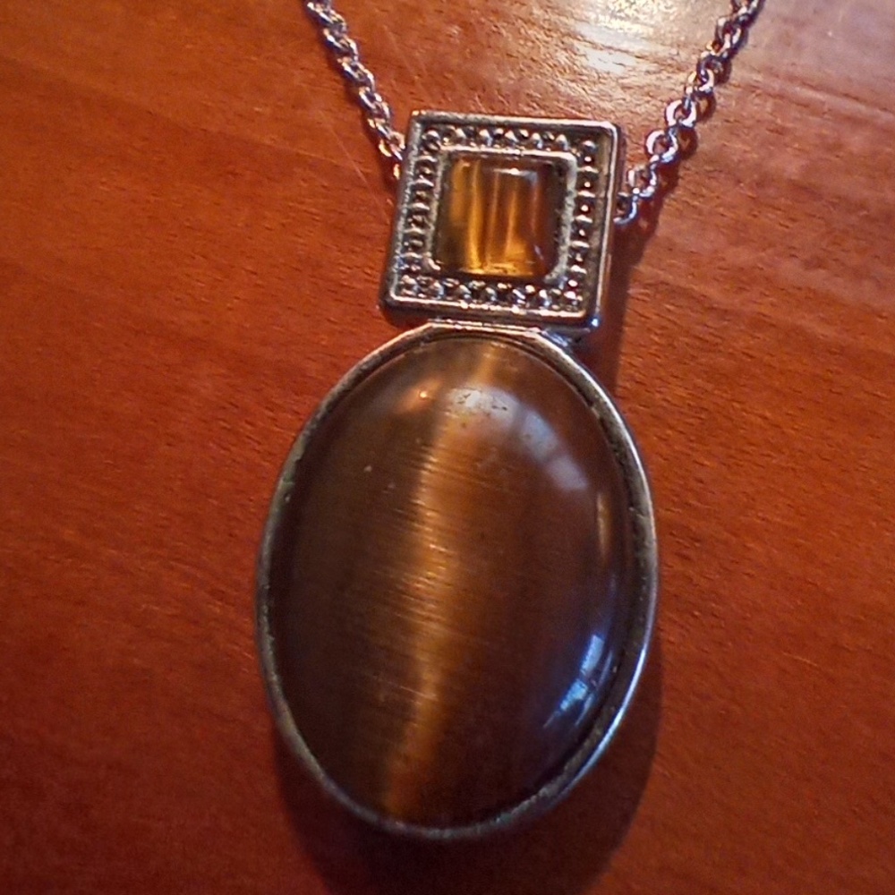 Unique Tiger's Eye Pendant with square topper and delicate chain